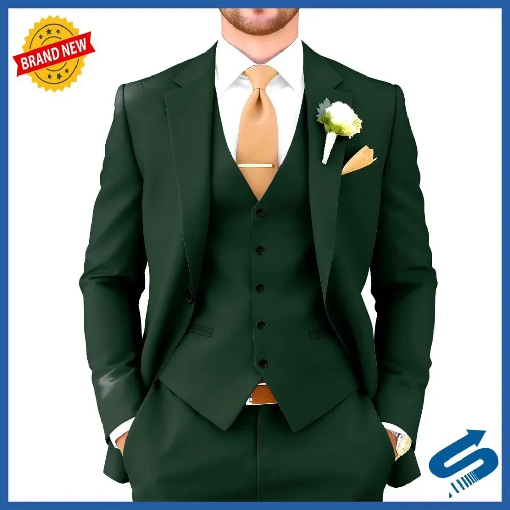 Slim Fit 3-Piece Suit Set with Vest, Blazer, and Pants for Formal Occasions